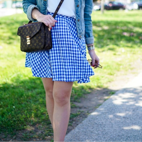 J.Crew Pleated Linen Gingham Mini Skirt Blue White Size - Picture 1 of 8